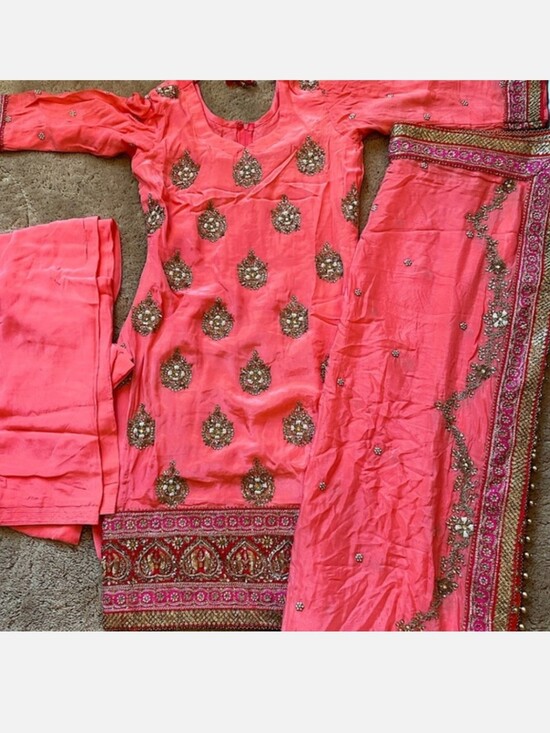 Custom Made Other - Peach Pink With Embroidery Salwar Kameez